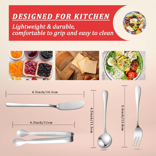 Cheese Butter Spreader Knife Set Charcuterie Accessories 16 Pieces Charcuterie Board Utensils Stainless Steel Spreader Knives Mini Serving Tongs Spoons and Forks for Jam Appetizers Pastry