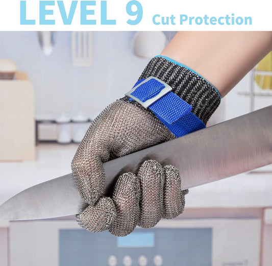 Level 9 Cut Resistant Glove Stainless Steel Wire Metal Mesh Butcher Glove for Meat Cutting Oyster Shucking Chopping and Peeling