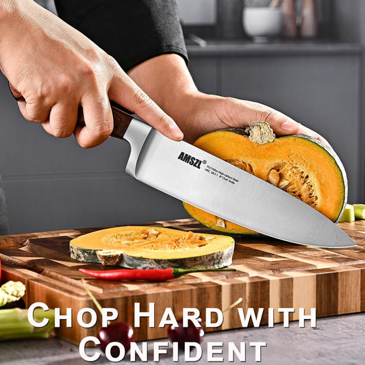 8 Inch Chef Knife German High Carbon Steel Sharp Full Tang Ergonomic | 7Cr17MoV High Carbon Steel HRC 58+ Full Tang Sharp Pakkawood Handle Rust Resistant Ergonomic