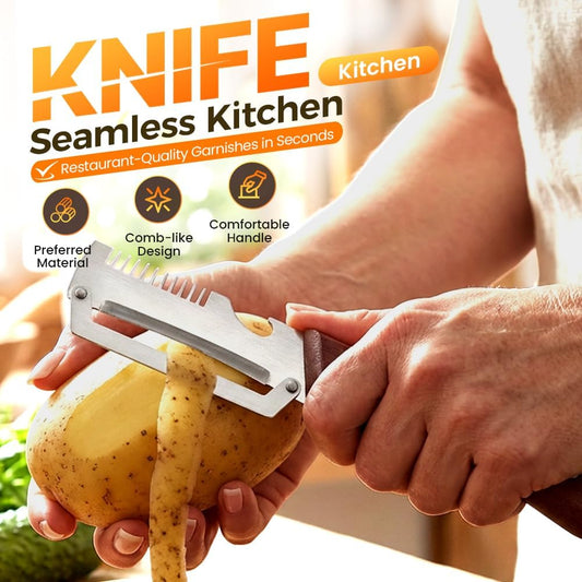 2026 New Multi-functional Vegetable Peeler, Ktchen Multi-function Stainless Steel Thickened Fruit Peeler Knife with Wooden Handle, 3-1,Suitable for Peeling Fruits and Shredding Scallions (B-1PCS)