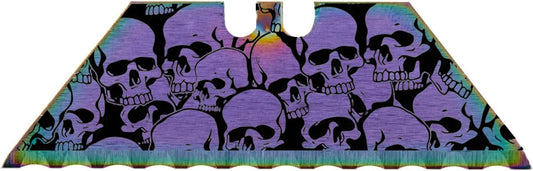 Serrated Steel Blade Replacement for Berkling Utility Knife, Custom Double Sided Laser Engraved Designs, Rainbow - Skull - 5 Pack