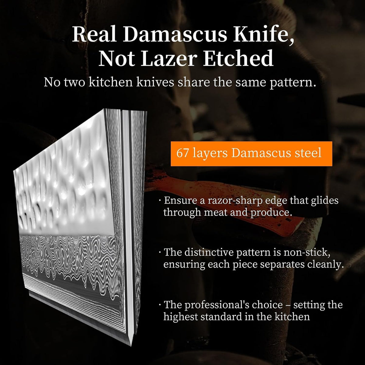 8 Inch Damascus Chef Knife, Japanese Kitchen Knife with VG10 Steel