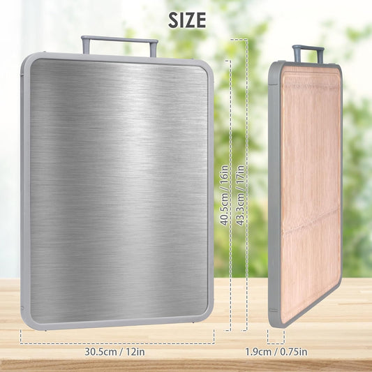 Stainless Steel Cutting Boards for Kitchen, 16"x12" Bamboo Cutting Board Double Sided Food Grade, Pure Titanium/Bamboo Kitchen Gadgets Chopping Board