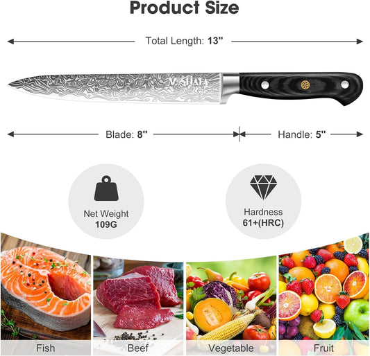 8 inch Carving Knife,Stainless Steel Brisket Slicing Knife for Meat Cutting, Razor Sharp Butcher Knife with Granton Edge for Roasts, BBQ, Turkey