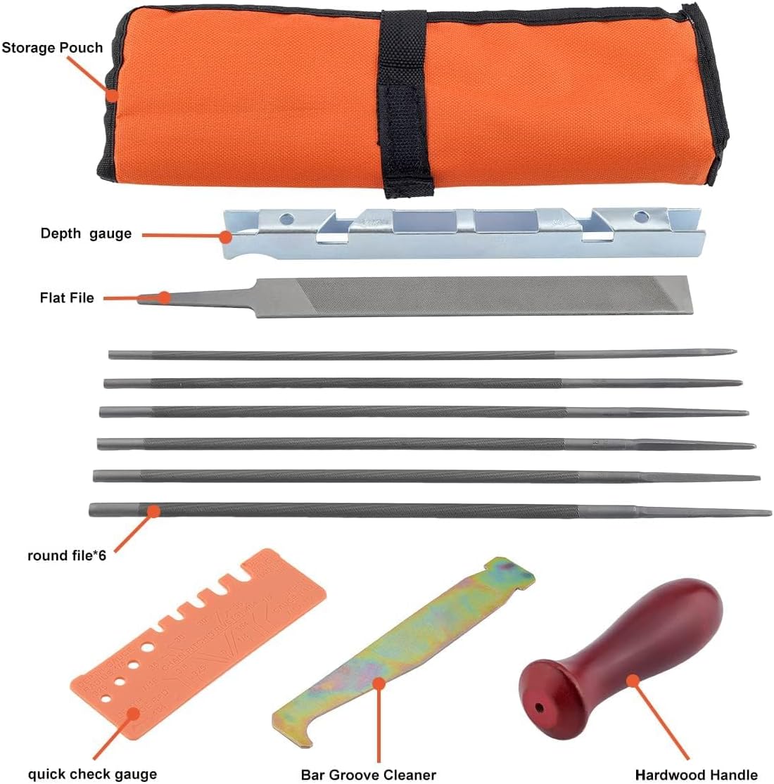 12 Pack Chainsaw File, Chainsaw Sharpener Kit, 5/32", 3/16", 7/32", 1/8", 11/64", 13/64" Round Chainsaw Sharpening, 6 Inch Flat File,Depth Gauge,Quick Check Gauge, Chain Saw Sharpener Tool