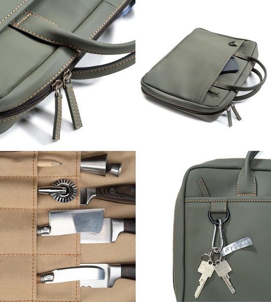 XXL premium knife case - extra large knife bag with extras and laptop compartment | water-repellent cooking bag Nelson (Olive-Green)