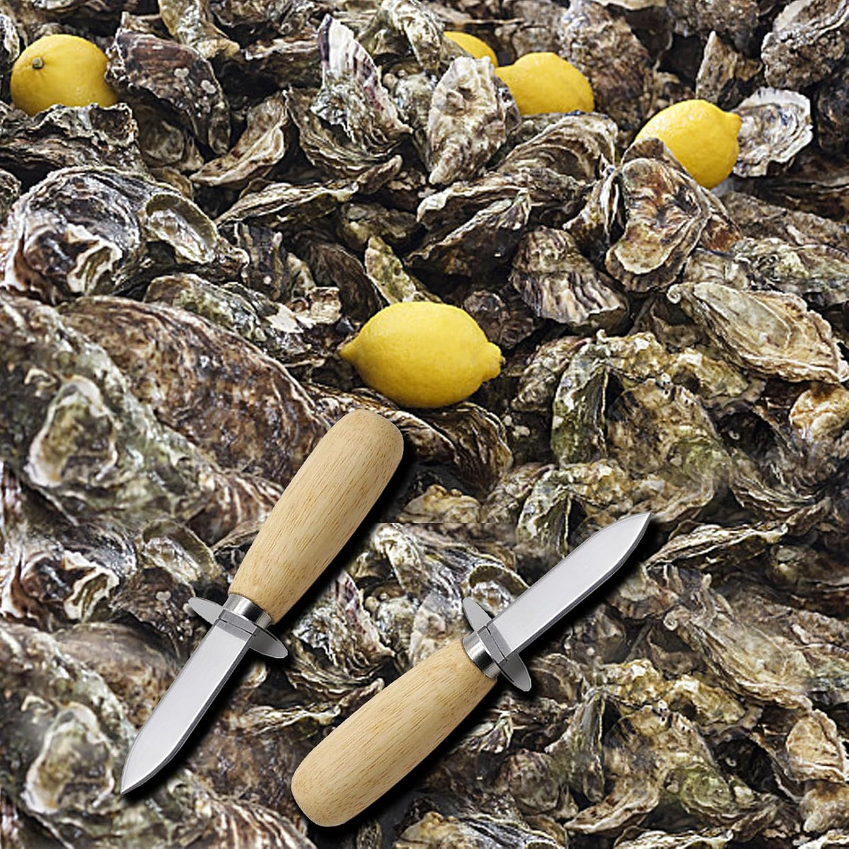 2Oyster Knife Wooden Handle Oyster Shucking Knife Stainless Steel with 2Pairs Level 5 Cut-Resistant Gloves, Oyster Shucker Opener for Kitchen