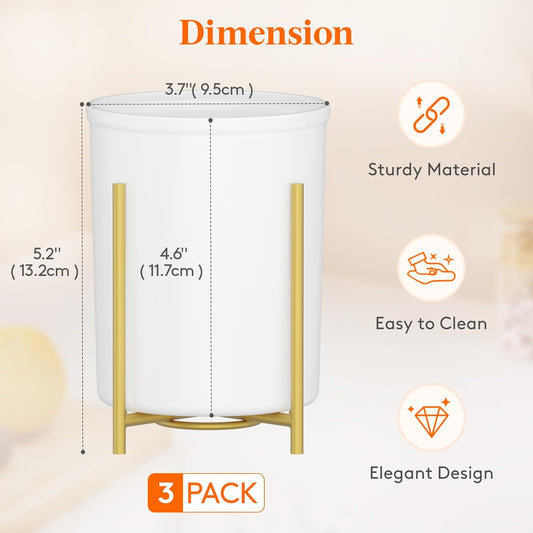 Plastic Silverware Holder for Kitchen Countertop, Cutlery Flatware Caddy with Metal Bracket, Utensil Spoon Fork knives Organizer for Party Picnic, Gold, 3 Pack