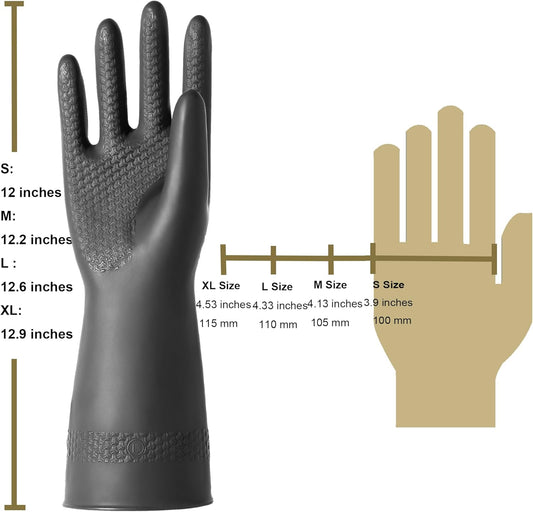 Chemical Resistant Latex Gloves, Cleaning Protective Safety Work | Heavy Duty Rubber Gloves, S-M-L-XL Size, Black 1 Pair