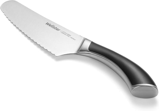 6.5 Inch German Stainless Steel Serrated Utility Knife - Bread, Vegetable & Meat Cutting - Butter Spreader - Razor Sharp Full Tang Handle Multipurpose Kitchen Knife