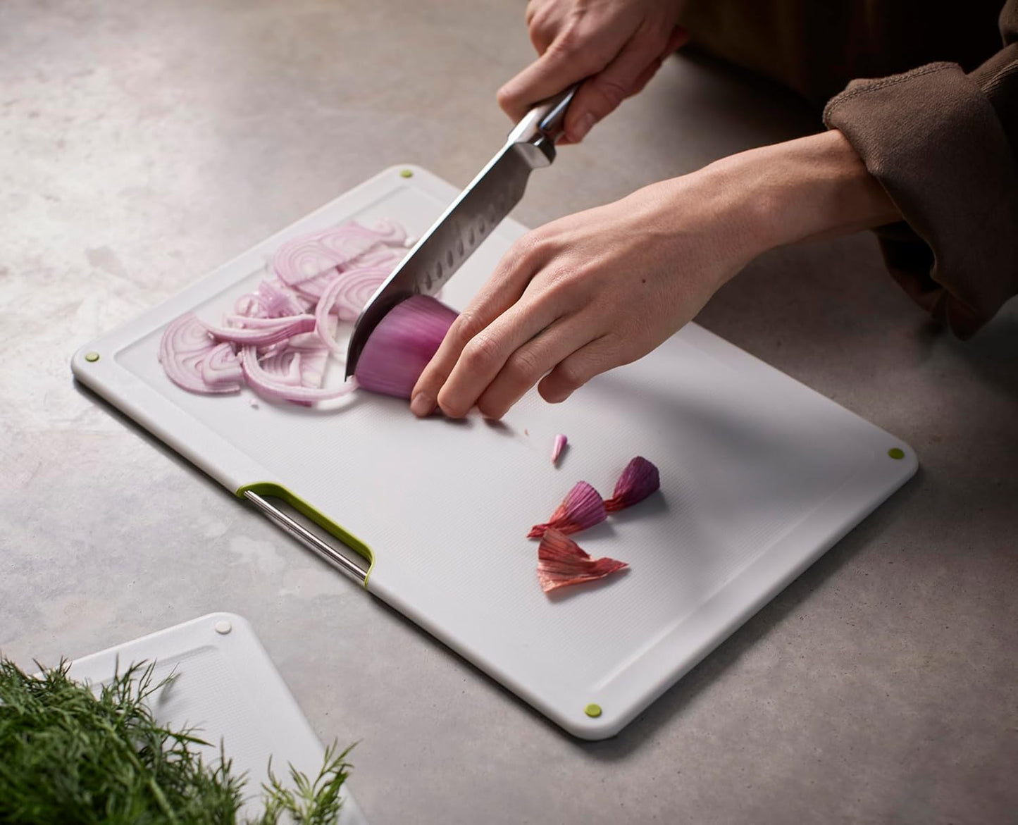 Folio 4-Piece Colour coded Cutting Board Set, Stainless Steel Slimline case for organized Kitchen storage, Black