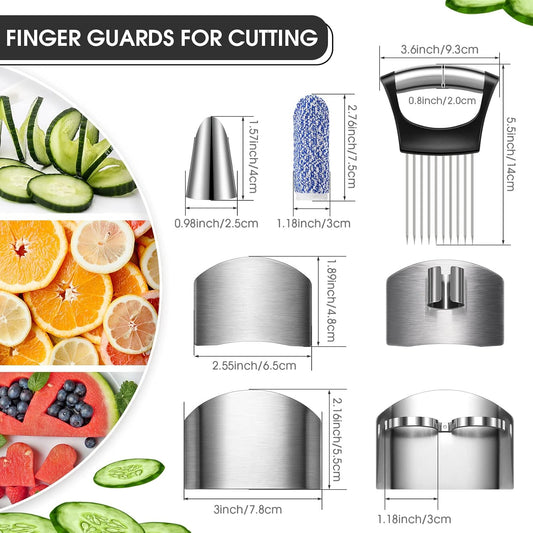 9 Pieces Finger Guard for Cutting Vegetables, Stainless Steel Protector, Knife, Thumb Peelers Onion Holder Slicer Kitchen Tool Avoid Hurting When Slicing and Chopping