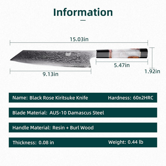 9 inch Japanese Kiritsuke Knife, Sharp Cuchillos Japoneses, Damascus Kitchen Knife for Professional & Home Chefs (BLACK-ROSE Series)