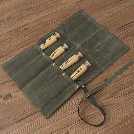 Chisel Roll,Waxed Canvas Tools Wrench Roll Up Pouch with 4 Pockets for Knife Hammers,Gouges, Carving Knife,Fishing Jigs,Best Gift for Electrician,Carpenter or Mechanic,Chisel Carrying Case Organizer