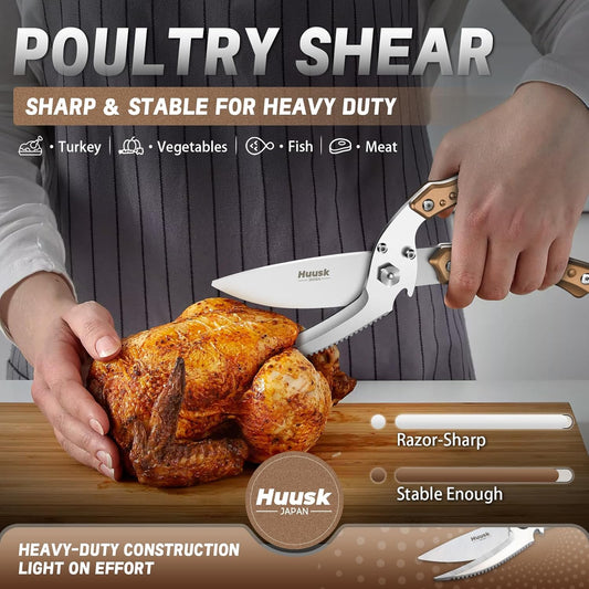Huusk Kitchen Scissor for Food Detachable Heavy Duty Poultry Shear - Bronze | Ergonomic, Serrated Edge Scalping Fish, Multi-purpose for Cutting Meat, Chicken, Fish & Vegetables
