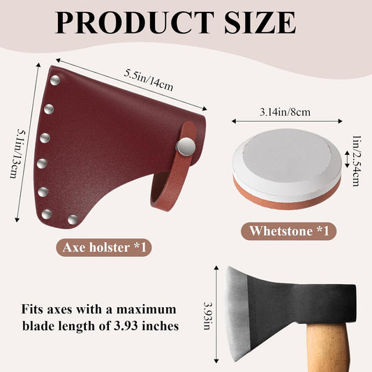 1 Pcs Leather Axe Sheath & 1 Pcs Double-Sided Sharpening Stone (180/320 Grit) – Protector Tool Hatchet Sheath for Outdoor Camping, Effective Blade Protection & Axe Cover
