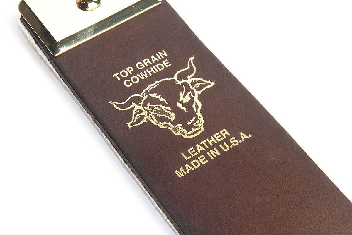 Razor Strop Blade Sharpener, Top Grain Cowhide, 2.5 x 23 Inch, Brown, IRS127