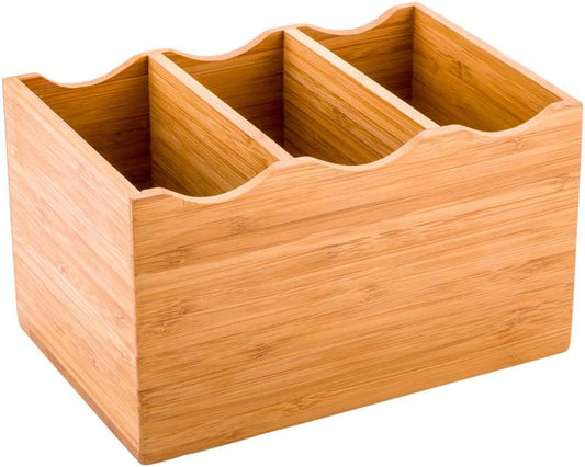 8.25 x 5.5 x 4.75 Inch Flatware Display 1 Countertop Buffet Utensil Caddy - 3 Compartment For Parties Picnics Homes or Restaurants Natural Bamboo Cutlery Holder Upright