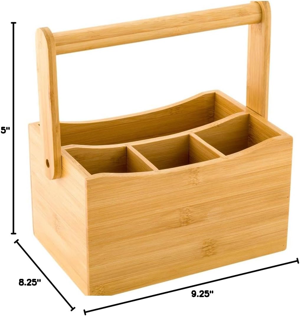 8.25 x 5.5 x 4.75 Inch Flatware Display 1 Countertop Buffet Utensil Caddy - 3 Compartment For Parties Picnics Homes or Restaurants Natural Bamboo Cutlery Holder Upright