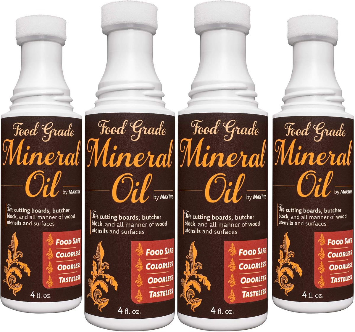 Easy-Applicator Mineral Oil for Cutting Boards and All Wood Care, Ultrapure Food Grade (4oz with Foam Applicator Tip) Made in USA
