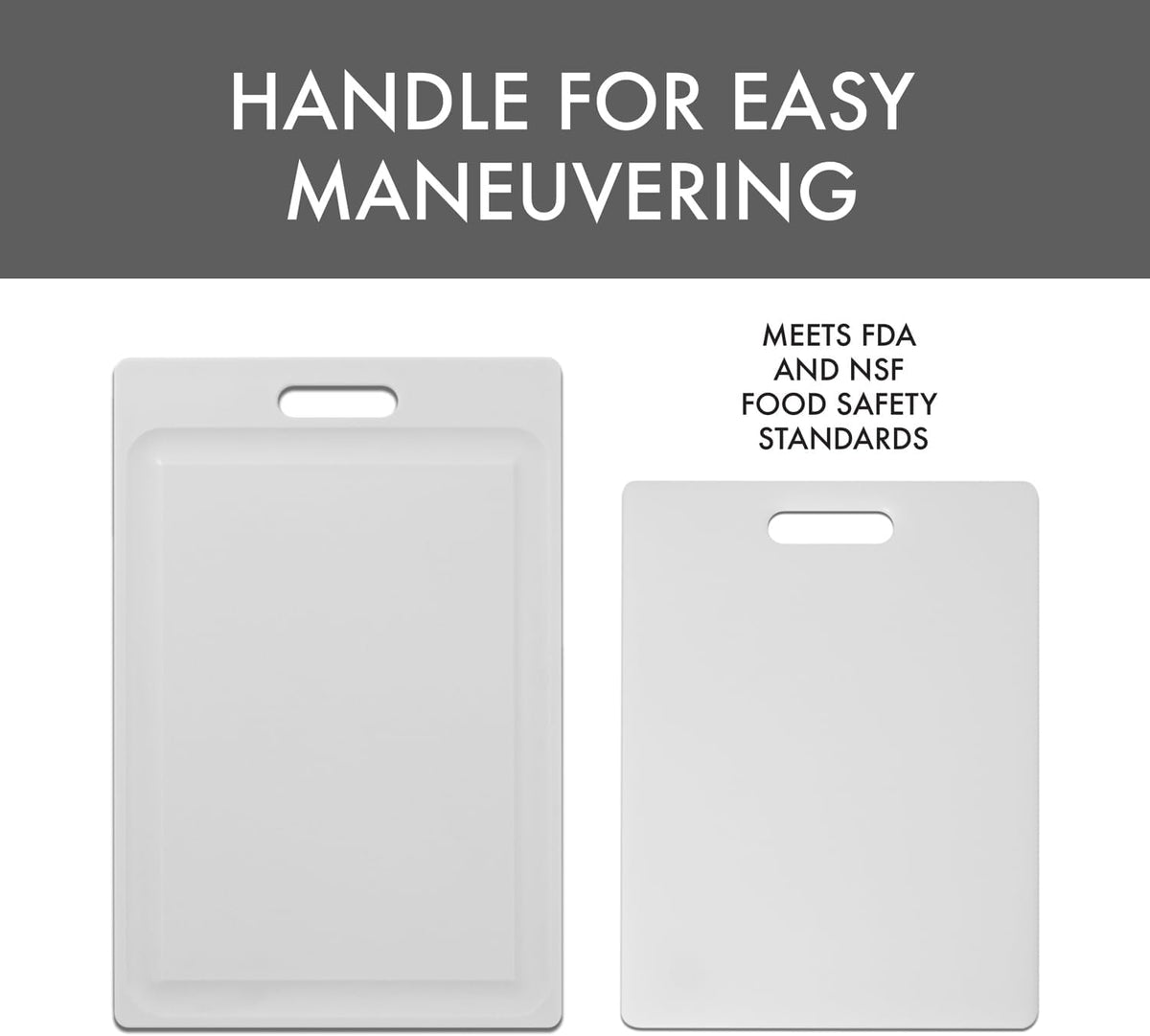 2-Pack NSF Certified Polysafe Cutting Boards, 11 x 14.5, 12 x 18 Inches, Reversible Kitchen Cutting Board with Handle and Juice Well, White