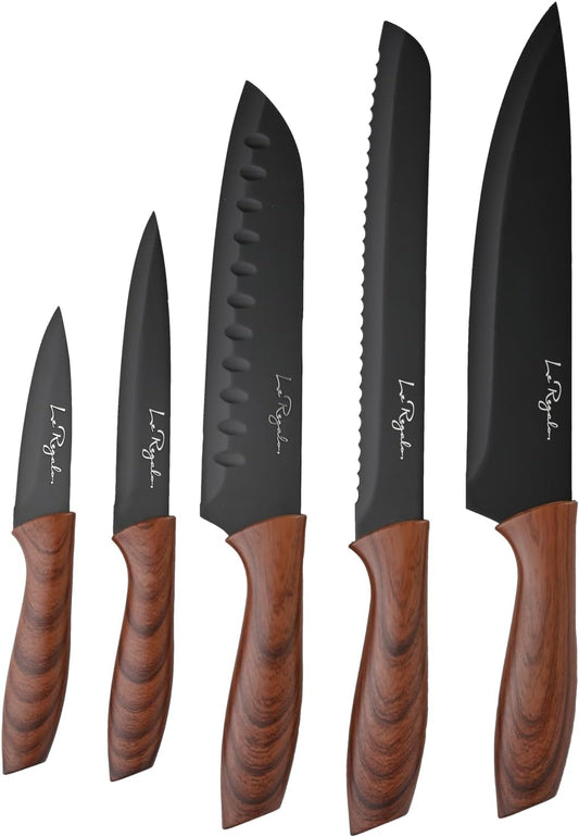 5 Piece Kitchen Knife Set with Magnetic Holder - Includes Chef, Bread, Santoku, Utility and Paring Knives