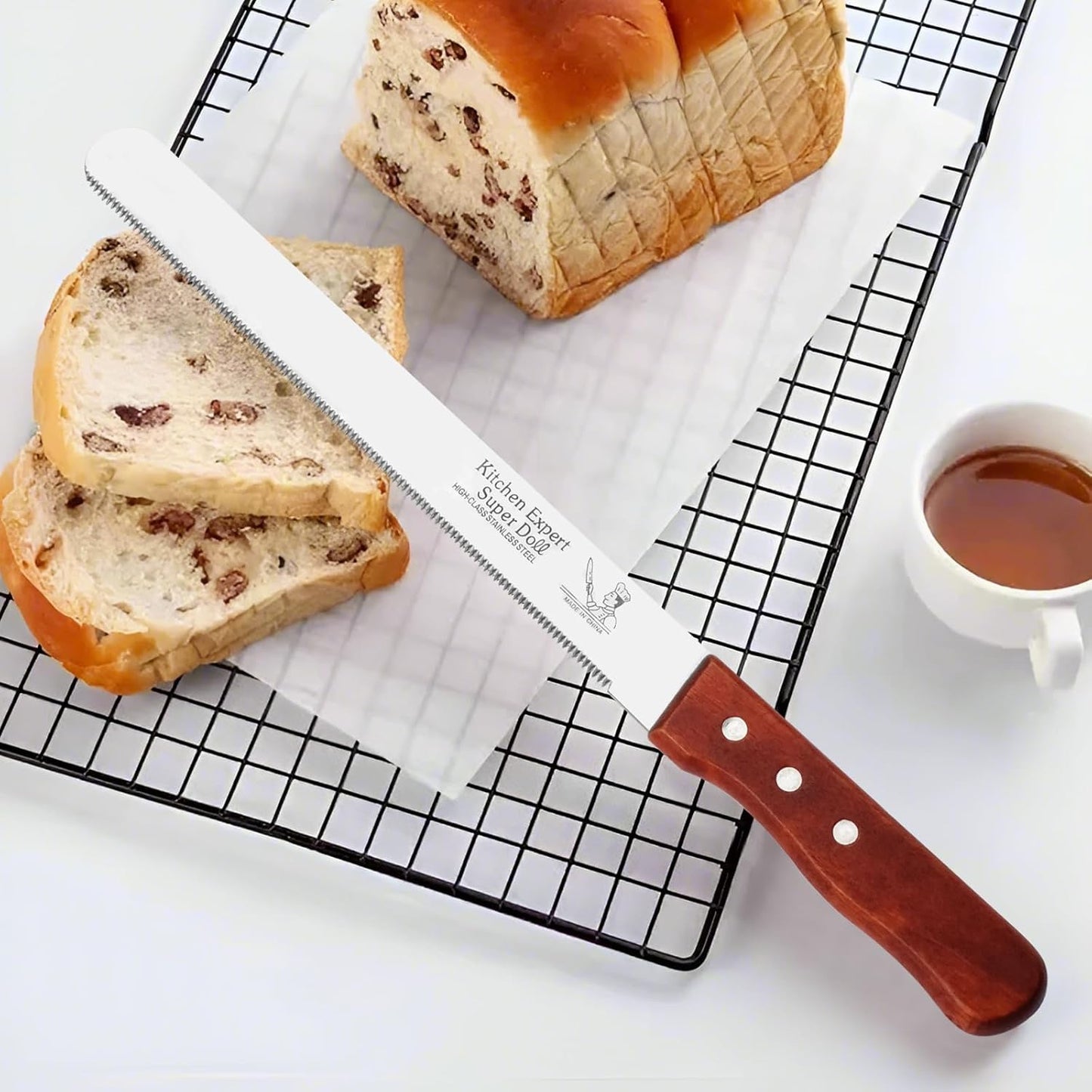 Bread Knife, Stainless Steel fine Serrated Bread Knife for Homemade Bread, Cakes & Bagels, 10 Inch Kitchens Knifes Saw Breads Cutter, Bagel Sourdough Slicer Knifes with Wooden Handle