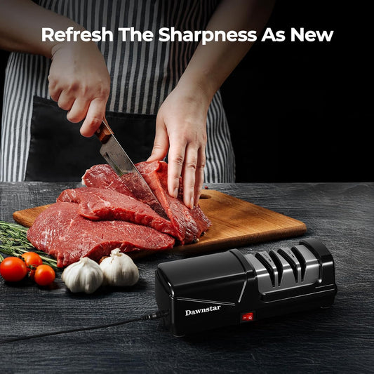 Electric Knife Sharpener, Precise 20° Diamond Knife Sharpener for Kitchen Knives, Quick Repairs in 40 Seconds, 2-Stage System for Restoring & Polishing, with Metal Dust Collection Box, Black