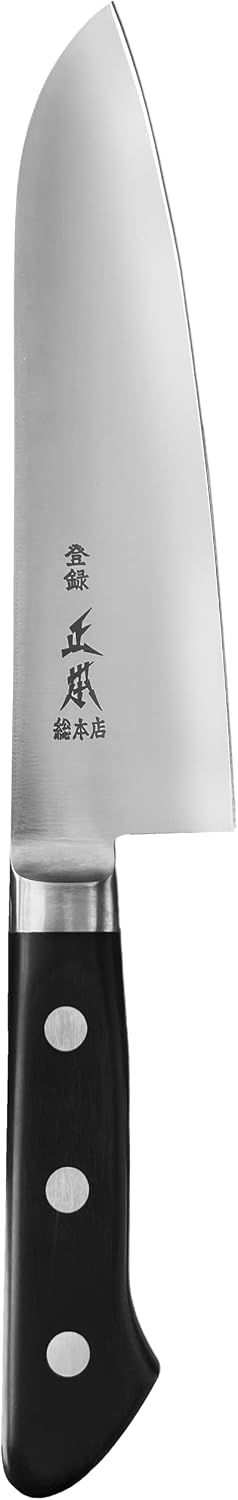 AT Japanese Santoku Knife 7" (180mm) Made in JAPAN, Bunka All Purpose Kitchen Knife, Sharp Japanese Stainless Steel Blade, Full Tang Pakkawood Handle, Black