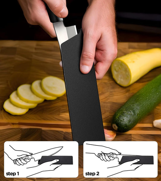 Knife Guard, 8 Inch x 2 Inch Knife Sheath 2Pack Durable Universal Fit Blade Edge Cover Knife Sleeves Protectors Guards for Chef Knives, Kitchen Knives Extra Strength, Black