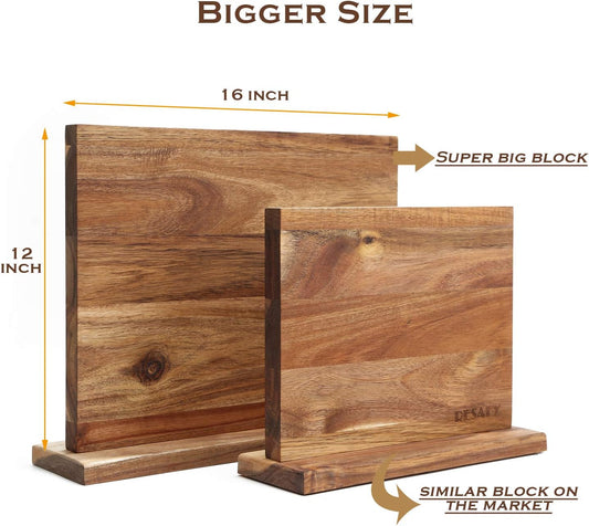 Magnetic Knife Block - Super Large 16 Inch Double Side Magnetic Knife Holder Rack for Kitchen Counter,Strong Magnet Sushi Knives Stand Acacia Wood Magnetic Knife Storage