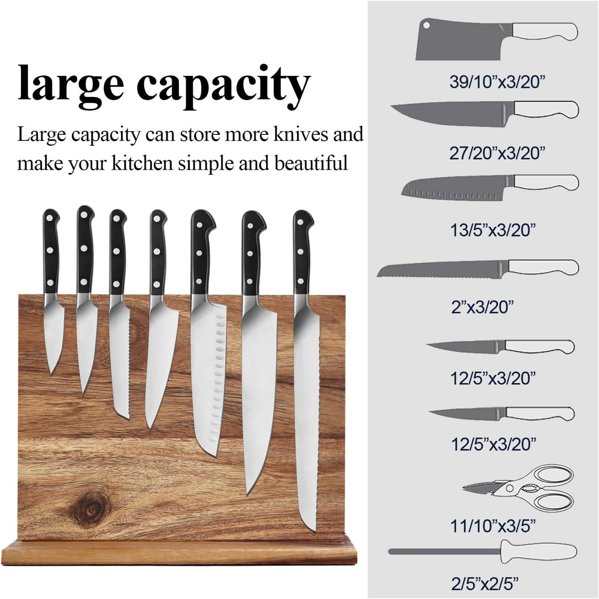 Magnetic Knife Block - Super Large 16 Inch Double Side Magnetic Knife Holder Rack for Kitchen Counter,Strong Magnet Sushi Knives Stand Acacia Wood Magnetic Knife Storage