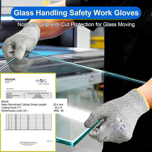 Cut Resistant Work Gloves for Men & Women - ANSI A5 & EN388 Level 4, Breathable PU Coated, Grey Non-Marking - for Gardening, Fishing, Automotive, Construction, Wood Carving (Large, Grey)