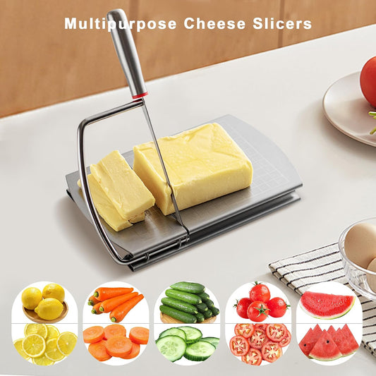 Cheese Slicer with Blade for Block Cheese, Handheld Cheese Cutter Board, Stainless Steel Cheese Cutting Board for Block Cheese, Butter, Sausages, Fruits Kitchen Gadget