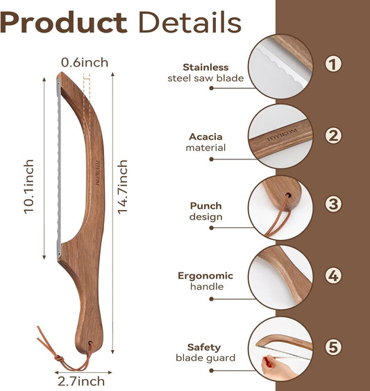 Sourdough Bread Knife for Homemade Bread Sourdough Bread Slicer | 14.5'' Sourdough Slicer,Bread Cutter,Sourdough Knife for Slicing,Wooden Ergonomic Bow Sourdough Cutter with Sharpness Blade