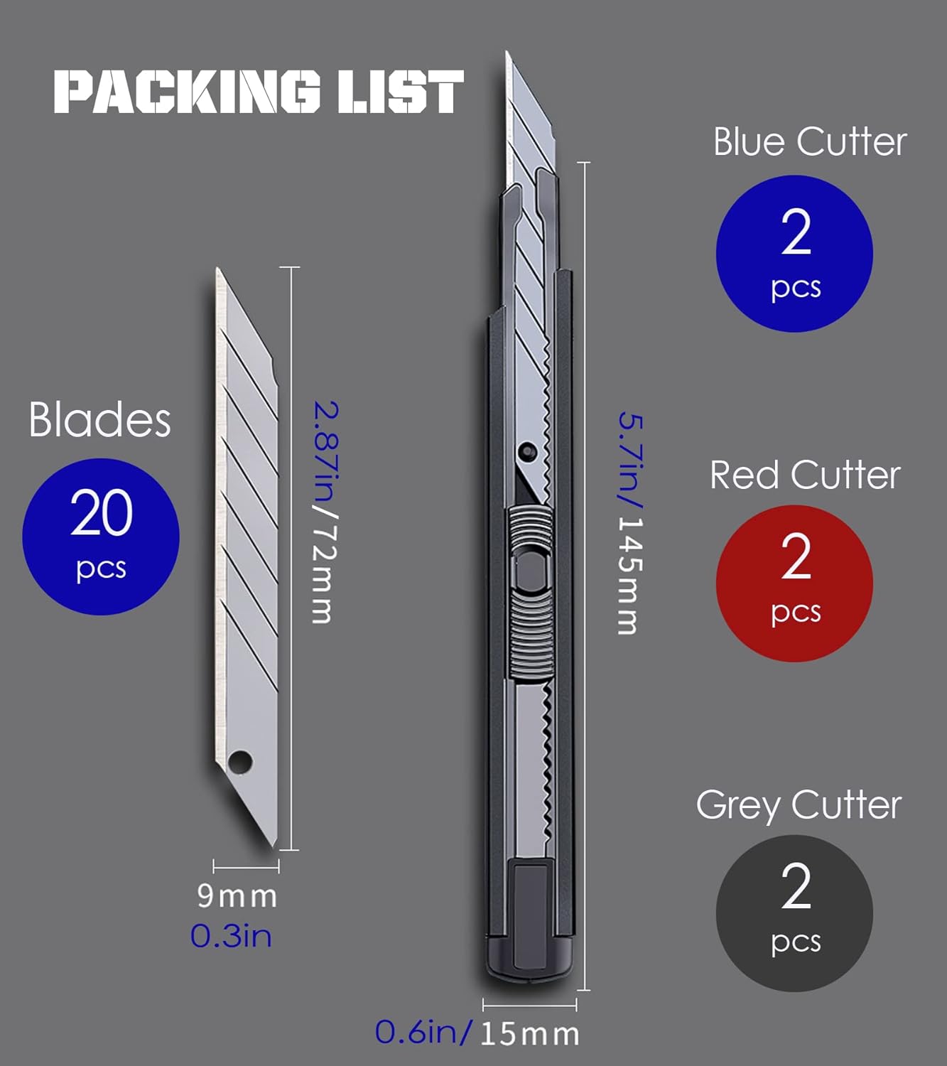 6 Pack Utility knife Retractable with 30 Degree Snap Off Blade Lockable Cardsharp Box Cutter Knife with Extra 20 Sharp Blades for Heavy Duty Office, Home, Arts Crafts, Hobby