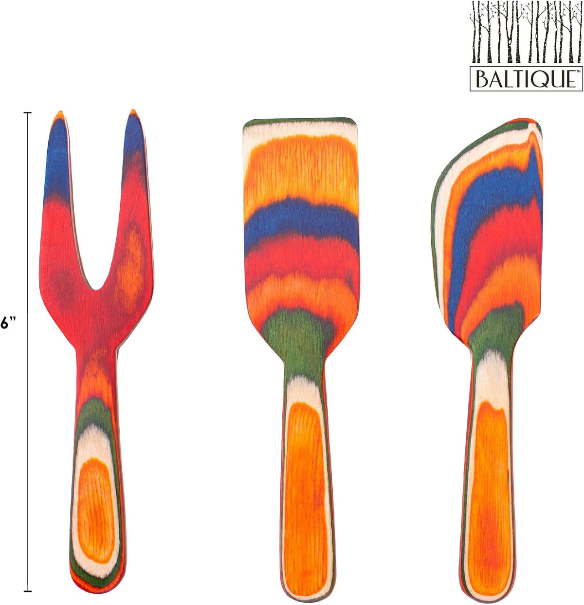 Baltique Marrakesh Collection 3 Piece Cheese & Charcuterie Tool Set, Colorful Wooden Cheese Knife Set