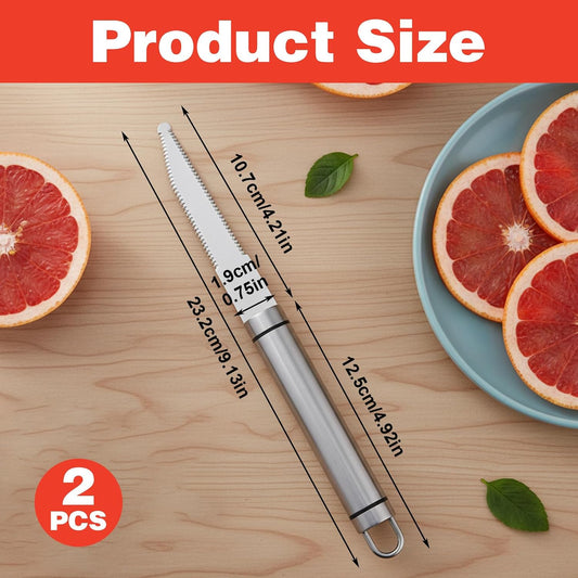 2PCS Stainless Steel Grapefruit Knife Curved Serrated Blade, Small Kiwi Knife Grape Peeler Fruit Cutter for Citrus Orange Lemon Kitchen Tool