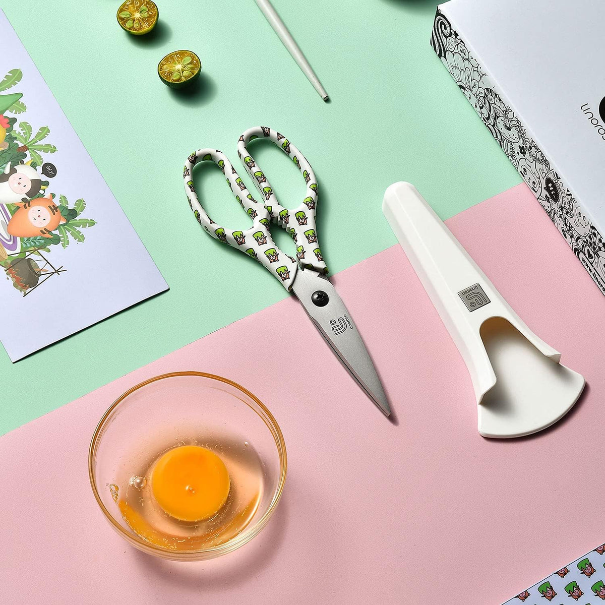 Kitchen Scissors All Purpose Kitchen Shears with Magnetic Holder, Heavy Duty Scissors Shears Dishwasher Safe, Come Apart Food Scissors for Meat, Poultry, Cooking, BBQ, Vegetable, Herbs, Black