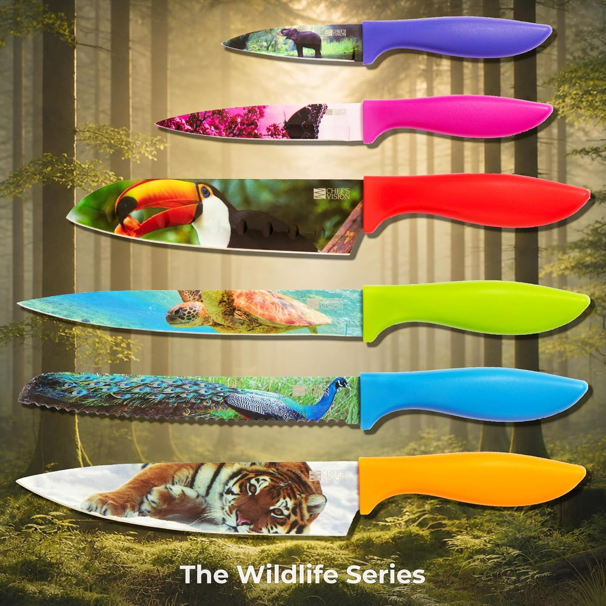 Landscape Knife Set, Six-Piece Stainless Steel Kitchen Knives | Decorative Knife Set with 6 Colorful Landscape Designs, A Unique Cooking Gift for Nature Lovers, Home Cooks, Bakers and Chefs