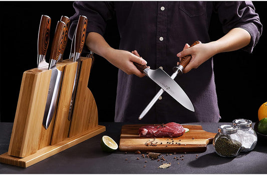 Honing Rod, Sharpening Steel with Larger Diameter for Kitchen Knife Daily Honing Maintenance, High Carbon Steel 8" Knife Sharpener Rod, Ergonomic Handle