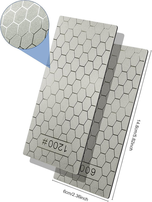 2PCS Diamond Sharpening Stone, Knife Sharpener Stone Whetstone Honeycomb Surface Diamond Sharpener Plate with Non-slip Base for Pocket Knives Scissors, Outdoor Kitchen Tools (600/1200 Grit)