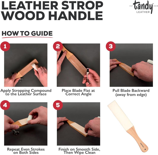 Craftool Leather Strop - with Wood Handle for Knife Sharpening and Edge Alignment - Dual Sided Polishing Surface for Maintaining Blade Edge