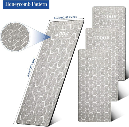 4 Pieces Diamond Sharpening Stone Grit Diamond Plate Honing Stone for Kitchen Sharpening Dull, Blunt or Tired Edges, 5.9 x 2.48 Inches(400/600/1000/1200 Grit)