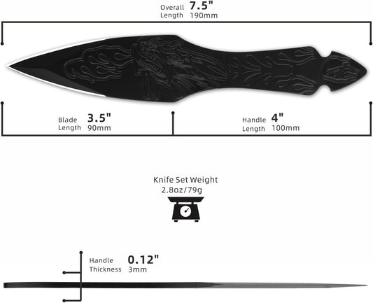 REAT Throwing Knives - 3 Piece, 7.5" 440 Stainless Steel with Full Tang Design, Includes Nylon Carrying Case for Safe Storage,Ninja Kunai Knives for Competition,Recreation,Gifts for Men,Women