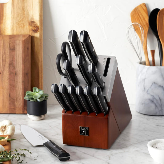 Dynamic 14-Pc Knife Block Set, Razor-Sharp German Engineered | The Perfect Kitchen Knife Set for Effortless Cutting, Informed by 100+ Years of Mastery. Dishwasher safe, Comfortable Handle