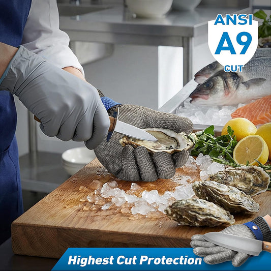 SATC ANSI A9 Cut Resistant Glove, Food Grade Stainless Steel Cutting Glove for Kitchen Cooking, Oyster Shucking