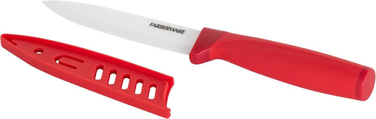 5-Inch Ceramic Utility Knife with Blade Cover, Red Handle - Zirconia Blade Stays Sharp Longer Than Steel, Ideal for Slicing Fruits and Vegetables