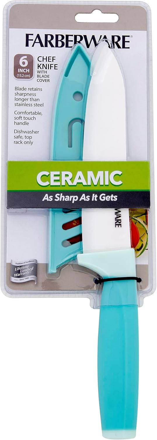 5-Inch Ceramic Utility Knife with Blade Cover, Red Handle - Zirconia Blade Stays Sharp Longer Than Steel, Ideal for Slicing Fruits and Vegetables