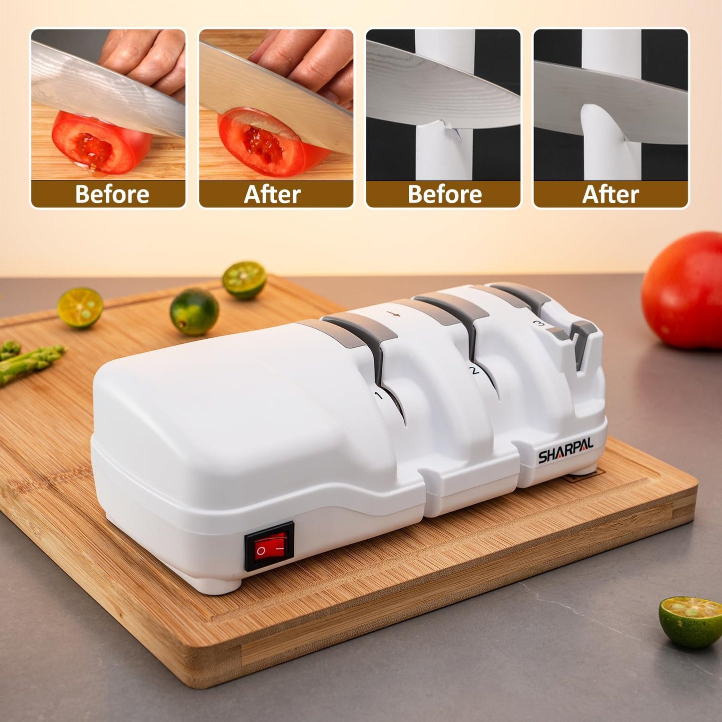 198H Electric Knife Sharpener - 3 Stage Professional Knife Sharpening System with Diamond Wheels, Suit for Double-Beveled Straight Edge & Serrated Knives, Premium Fathers Day Gift
